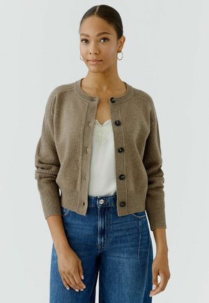 Oui, STRICKJACKE - Strickjacke - taupe melange