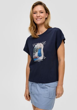 s.Oliver MIT KAPPÄRMELN - T-shirt print - tiefblau