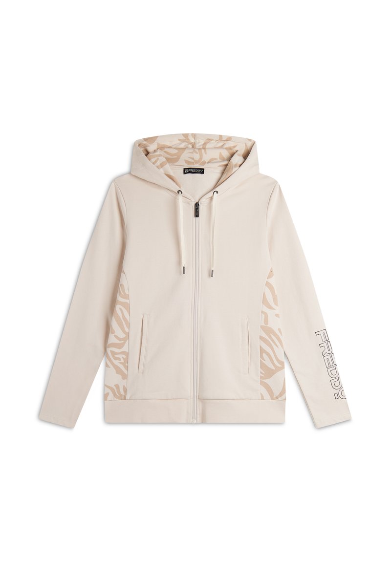 Freddy CHIUSURA ZIP E CON INSERTI FLOREALI - Felpa con zip - white sand allover leaves w s