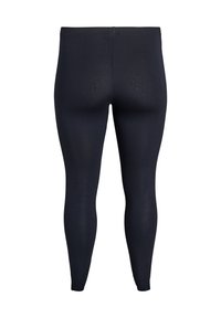 Leggings en azul marino oscuro, fabricados con un material elástico. Diseño ajustado con una textura suave y sin patrones visibles ni elementos metálicos.