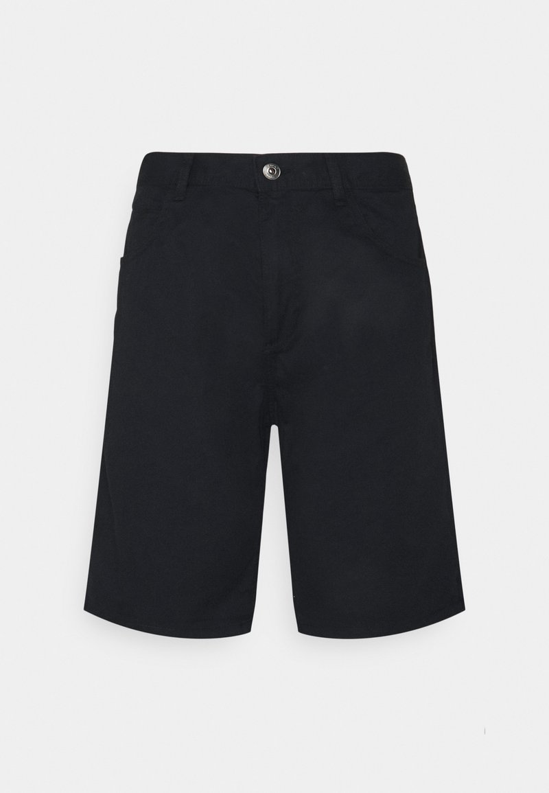 Shorts noirs en coton avec une taille standard, des poches avant et une coupe droite et épurée. Texture lisse avec une finition simple.