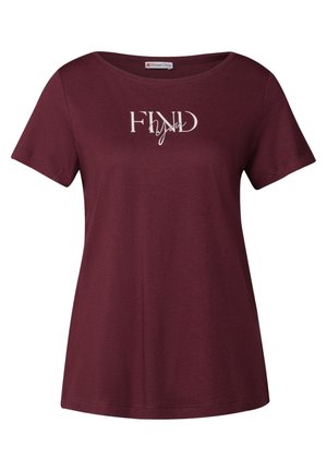 T-shirt corta bordeaux in morbido cotone. Presenta una grafica bianca con la scritta "FIND You" sul davanti, collo rotondo e vestibilità comoda.