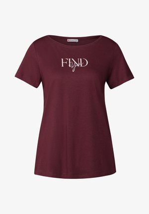 Burgundyröd t-shirt med kort ärm i mjuk bomull. Har en vit grafisk text "FIND You" på framsidan, rundad halsringning och avslappnad passform.