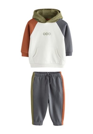 JOGGERS SET - Tepláková súprava - ecru/off white and charcoal grey colourblock