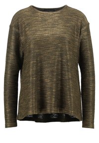 Neulepaita tummanoliivinvihreänä, jossa on tekstuuripinta, pyöreä kaula-aukko, pudotetut olkapäät ja pidempi takakaarre.