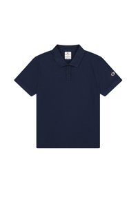 Polo bleu marine avec col, manches courtes, patte de boutonnage à trois boutons et logo sur la manche gauche. Fabriqué en mélange de coton.