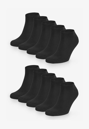 Set of 12 black ankle socks, knit fabric, smooth texture, reinforced heel and toe, elastic cuffs, uniform height, suitable for casual wear.