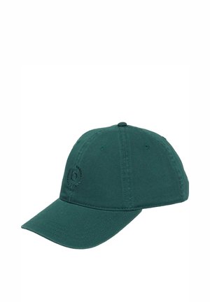 Dunkelgrüne Baseballkappe mit gebogenem Schirm und kleinem gesticktem Logo auf der vorderen linken Blende.