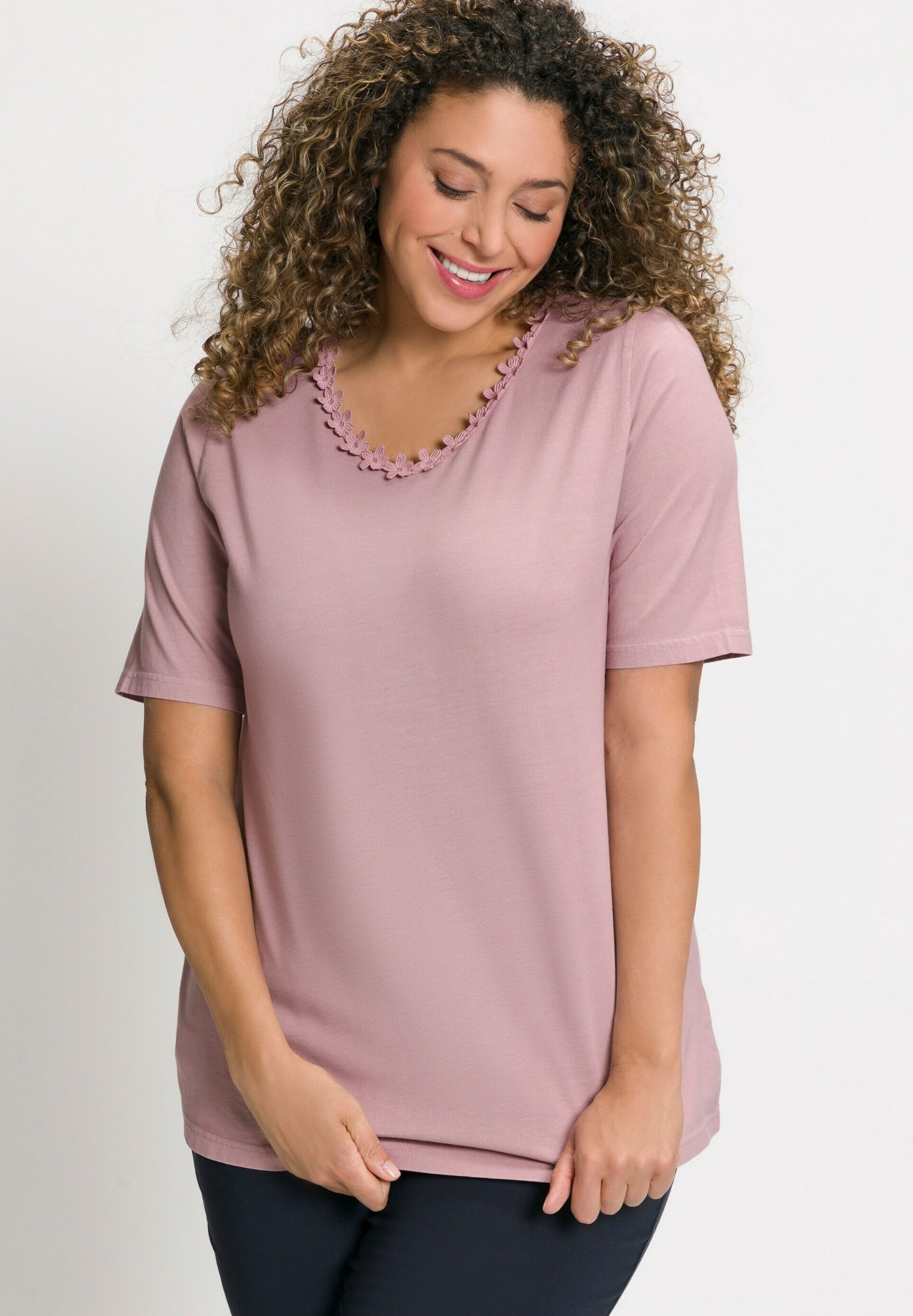 ULLA POPKEN Top Basic A V Maglietta Donna | Scollo Allungato, Vestibilità Rilassata, Spacchetti Laterali, Capo Versatile