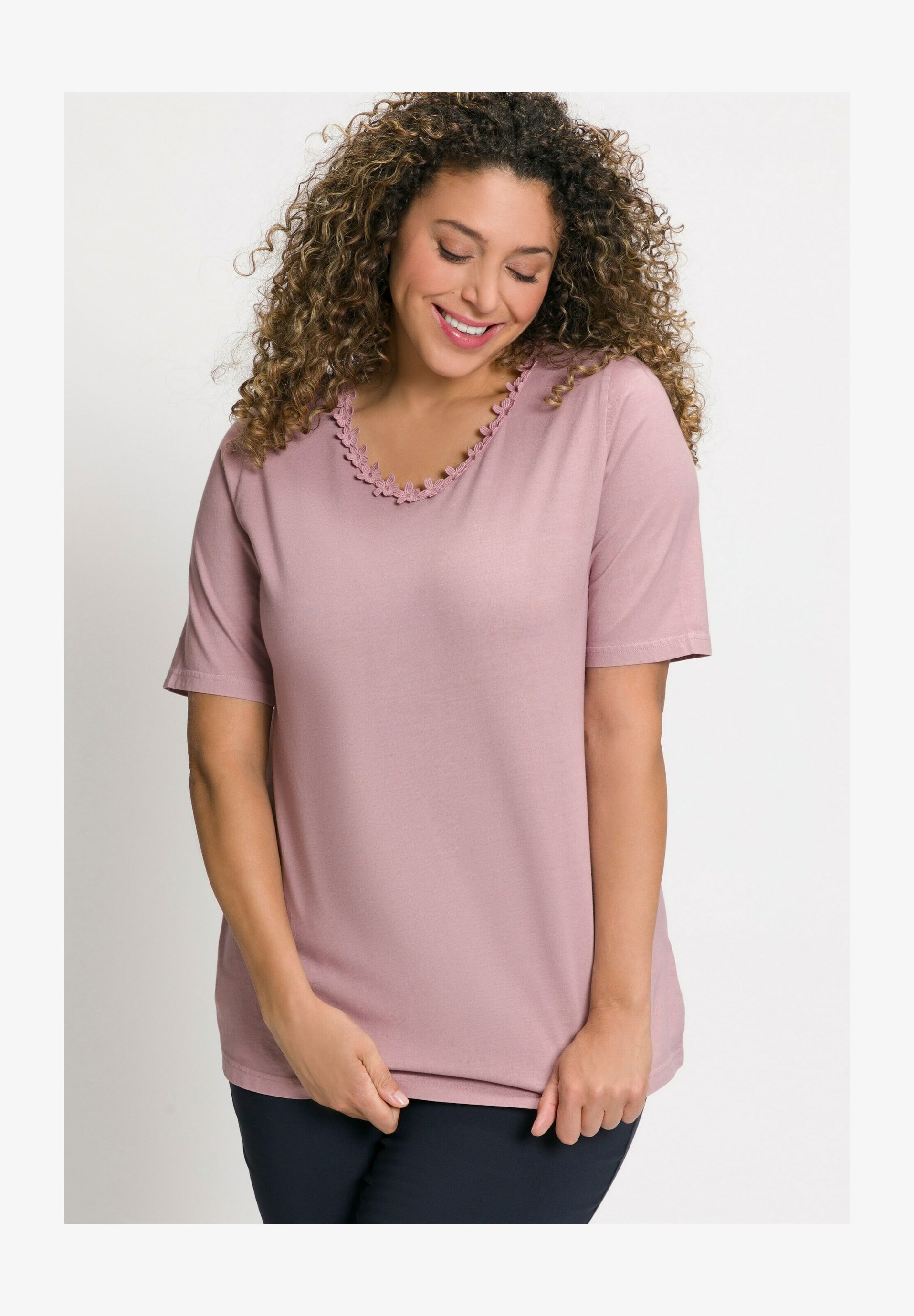 ULLA POPKEN Top Basic A V Maglietta Donna | Scollo Allungato, Vestibilità Rilassata, Spacchetti Laterali, Capo Versatile
