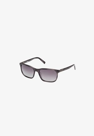 Black plastic sunglasses with a rectangular face and gradient lenses, featuring sleek arms and subtle branding on the sides.