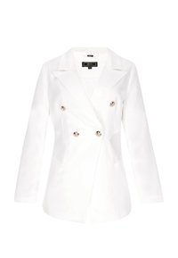 Hvid dobbeltradet blazer med klapkraver, knapper i guldfarve, lange ærmer og klaplommer. Glat stof med en skræddersyet pasform.