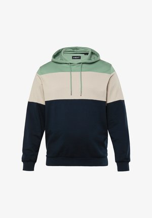 Hætte sweatshirt med en farveblokeret design i grøn, beige og marineblå. Blendet af bomuld, med en kengurulomme og snørebånd i hætten.
