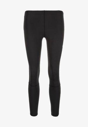 Leggings noirs en matériau extensible et lisse, présentant un design ajusté avec des coutures plates et sans poches.