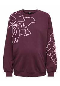Sweatshirt bordeaux avec motif floral rose, col rond, manches longues, poignets et ourlet côtelés. Fabriqué en tissu doux et extensible.