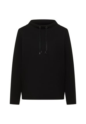 Sort sweatshirt med høj krave, lange ærmer og justerbare snore. Fremstillet af glat stof med et minimalistisk design.