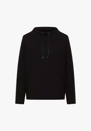 Sort sweatshirt med høj krave, lange ærmer og justerbare snore. Fremstillet af glat stof med et minimalistisk design.