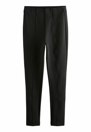 Black leggings with a smooth texture and vertical seams, designed for comfort and flexibility, displayed on a white background.