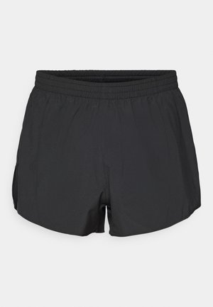 Black shorts with an elastic waistband, made of lightweight material. Features a loose fit and slightly curved hem, with side seams.