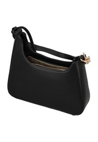 Schwarze Ledertasche mit einem eleganten, geschwungenen Design. Verfügt über eine kleine goldene Metallapplikation und ein Reißverschlussfach zur Aufbewahrung.