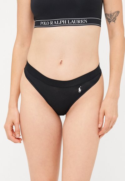 Zwarte katoenen bikini slipjes met een gladde tailleband en het Polo Ralph Lauren-logo aan de linkerzijde. Heeft een minimalistisch ontwerp zonder patronen.