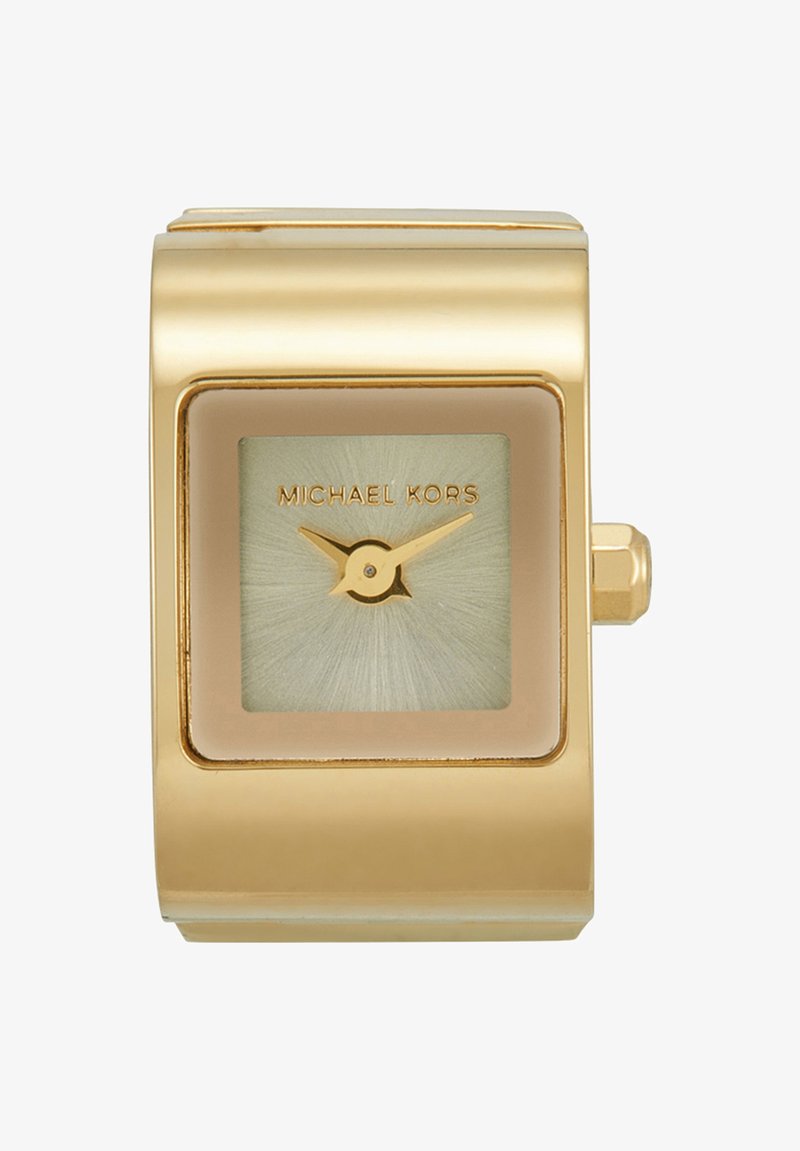Orologio da polso rettangolare Michael Kors color oro con piccolo quadrante quadrato che indica le 10:10.