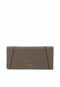Gray leather wallet with a textured finish, featuring gold hardware and the logo "PICARD" embossed on the front. Rectangular shape, minimalist design.
