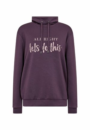 Lilla dressipluus kõrge kaelusega, känd ja esiküljel disain, mis ütleb "ALRIGHT teeme seda" kontrastse helesinise kirjatüübiga.