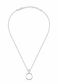 Sølvkæde smykker med en cirkulær vedhæng med en glat finish, hængende fra en delikat kæde med justerbar lås.