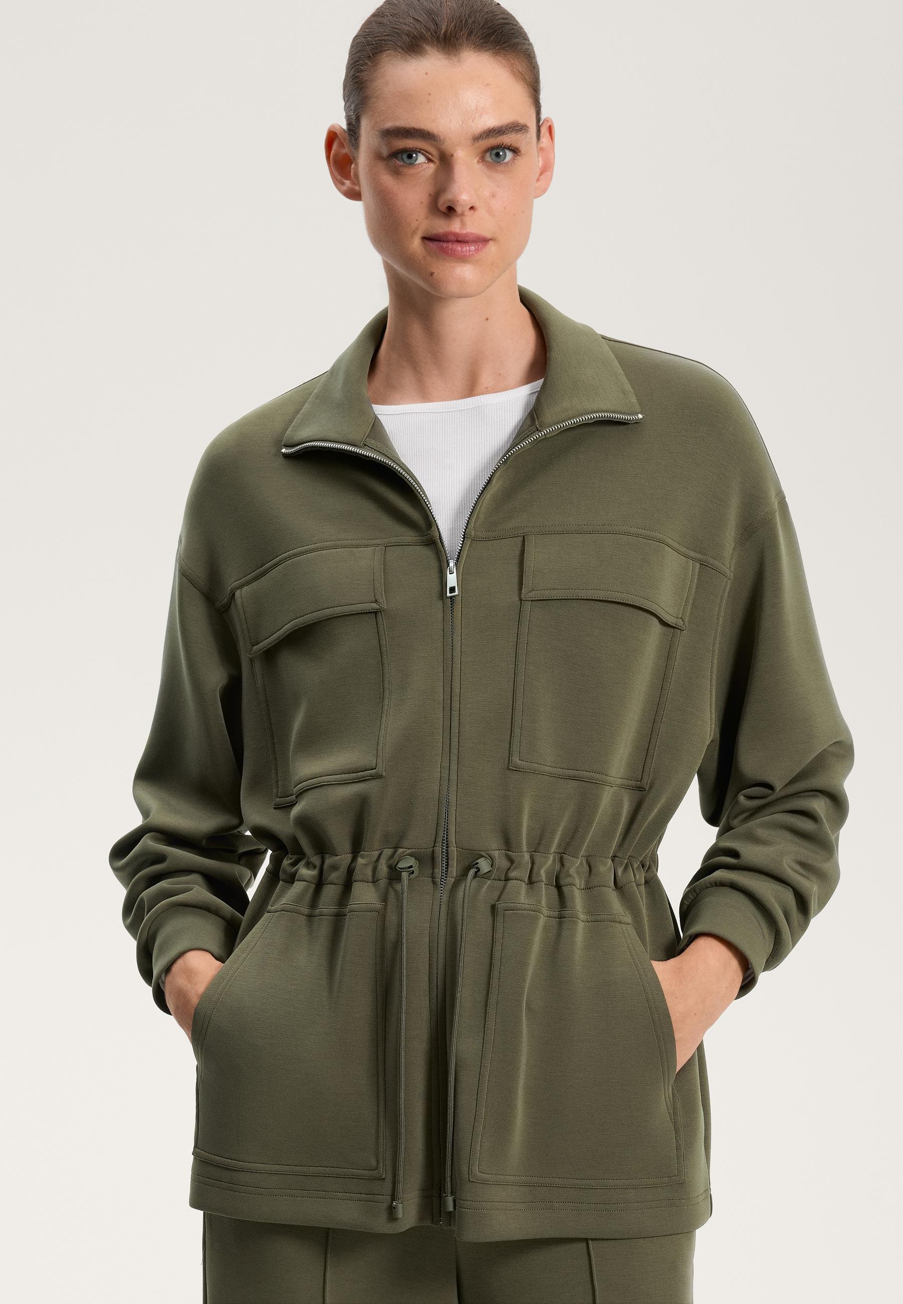 OYSHO SOFT TOUCH WITH POCKETS LONG - Zip-up sweatshirt - khaki