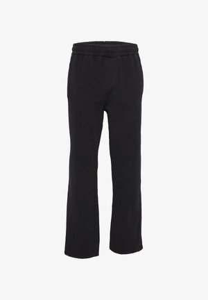 Crne pamučne trenerke s elastičnim pojasom, ravnim krojem i suptilnim detaljima šivanja. Nema vidljivih džepova ili uzoraka.