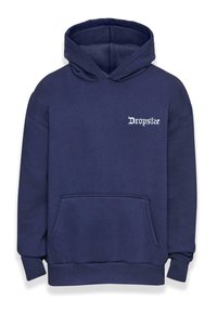 Granatowy hoodie wykonany z bawełny, z przednią kieszenią i kapturem ze sznurkiem; posiada białe logo "Dropsize" w okolicy klatki piersiowej.