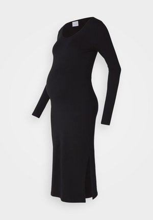 Must have mustelastega musta värvi raseduskleit, tihe istuvuse, ümar kaelus, külgede lõhed mugavuse jaoks, valmistatud pehmest ja venivast kangast.