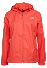 Lichtgewicht, gehooded jack in helderrood. Gemaakt van waterafstotend materiaal, met een rits aan de voorkant, elastische manchetten en een logo op de borst.
