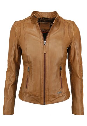 MIT STEHKRAGEN - Leather jacket - cognac