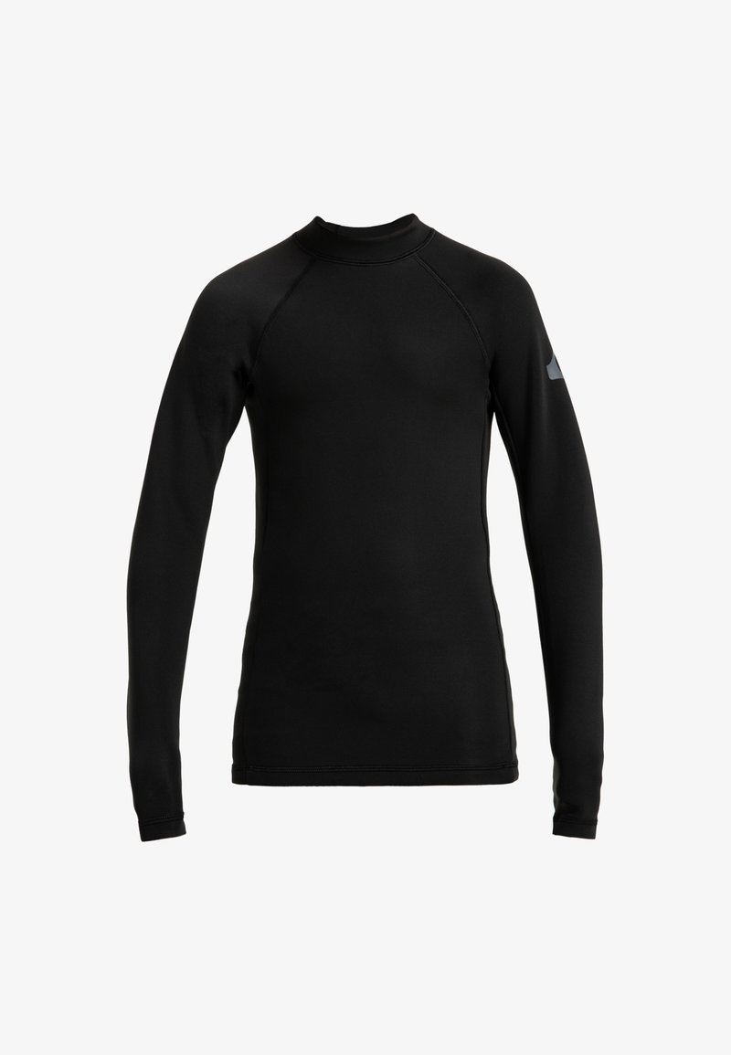 Svart långärmad tränings-topp i stretchmaterial med hög krage och raglanärmar. Har en diskret logotyp på axeln.