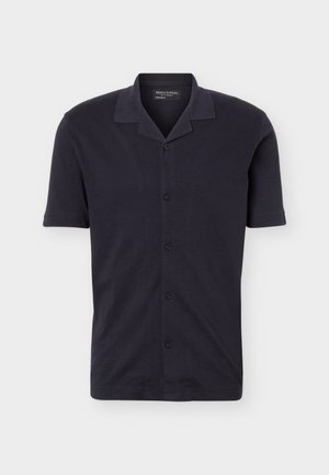 Schwarzes kurzärmeliges Hemd für Herren mit Knopfleiste, Camp-Kragen und regulärer Passform von Marc O'Polo.