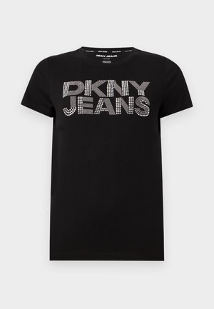 DKNY, STACKED RHINESTONE DOME STUD LOGO CREW NECK TEE - T-shirt imprimé - black
