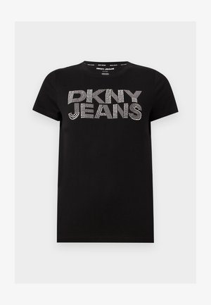 DKNY, STACKED RHINESTONE DOME STUD LOGO CREW NECK TEE - Trükipildiga T-särk - black
