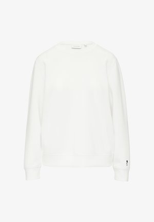 Witte sweatshirt met een ronde hals, lange mouwen en ribgebreide manchetten. Gemaakt van zacht materiaal, met een kleine logo-accent op de mouw.