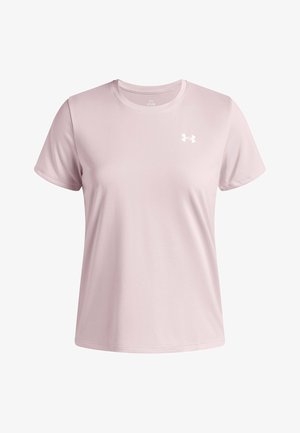 Light pink athletic t-shirt made of smooth fabric, featuring a round neckline and short sleeves. A white logo is on the left chest area.