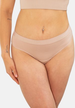 Beige Baumwollmischung Hipster-Unterwäsche mit einem glatten Bund, weichem Material, mittelhohem Schnitt und nahtlosem Design für einen nahtlosen Look.