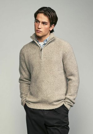 Next REGULAR FIT PREMIUM SOFT TOUCH QUARTER ZIP - Neule - ecru white rib