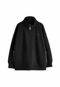 Black zip-up jacket with a high collar, oversized fit, ribbed cuffs and hem. Features "LTD. EDITION" printed on the front, textured fabric.