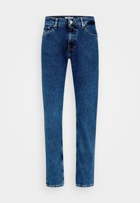 Blå denimjeans med rak skärning, femfickdesign, metallknäppning och subtila blekningar. Klassisk stil och tyg av medelvikt.