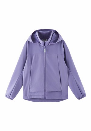 Light purple hooded jacket with front zipper, two front pockets, and elastic cuffs, laid flat on a white background.