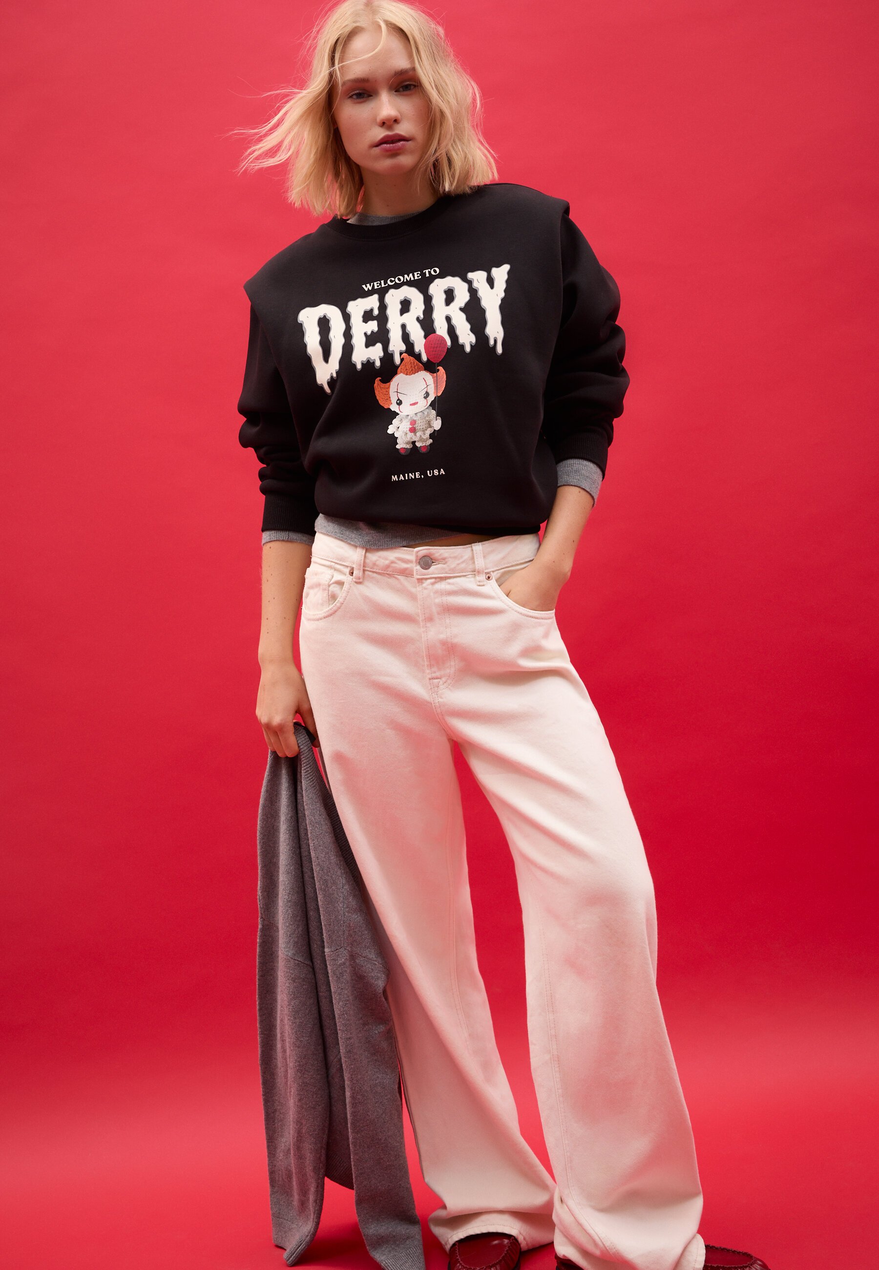 Sweat-shirt Femme Stradivarius Rose – Taille 10 (M), Imprimé Graphique, Manches Longues, Très Bon état