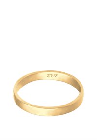 Goldener Ring mit einem glatten, abgerundeten Band, einer polierten Oberfläche und einer inneren Gravur "375", die die Goldreinheit angibt.