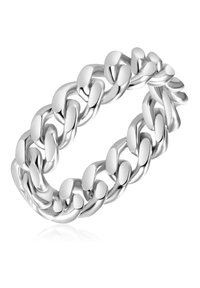 Srebrna zapestnica iz verižnih členov z zrcalno gladko površino in zaobljenimi robovi.