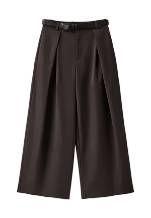 Stradivarius, WIDE-LEG TROUSERS WITH DARTS AND BELT - Pantalon classique - dark brown